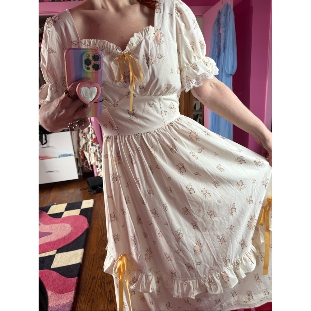 Scarlet Darkness NWT Cottagecore Cream Floral Milkmaid Midi Dress Puff Sleeve
